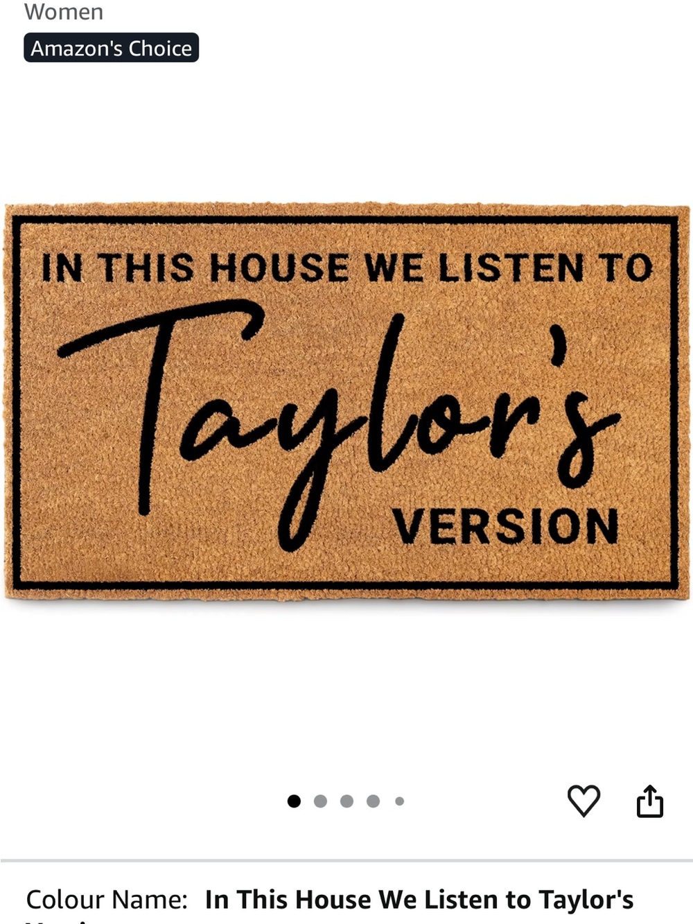 Taylor's Version Coir Welcome Doormat - Natural with Black Text